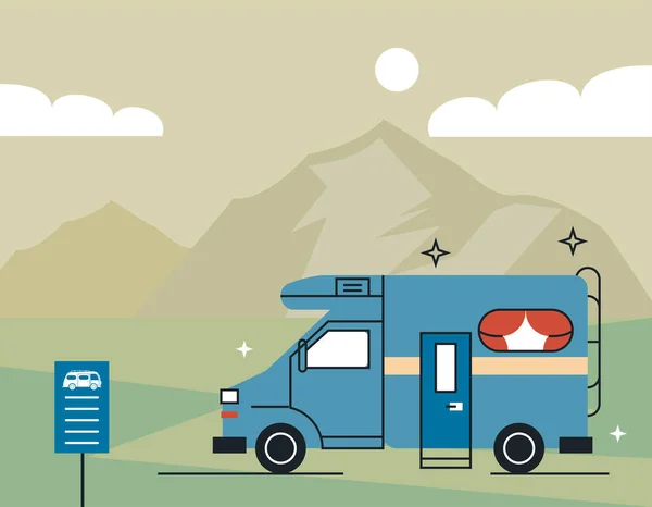 Mavi karavan ve dağ — Stok Vektör