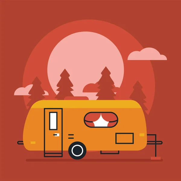 Camping-car orange dans un paysage rouge — Image vectorielle