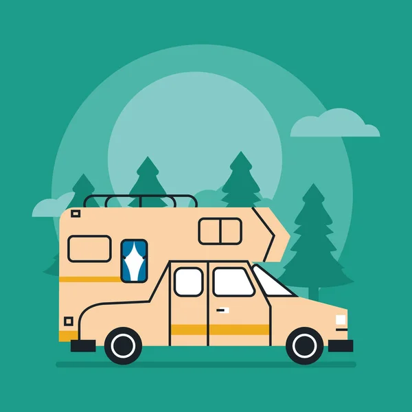 Camping-car beige en forêt — Image vectorielle