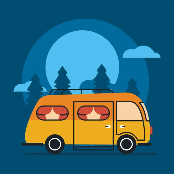 Geceleyin turuncu karavan — Stok Vektör