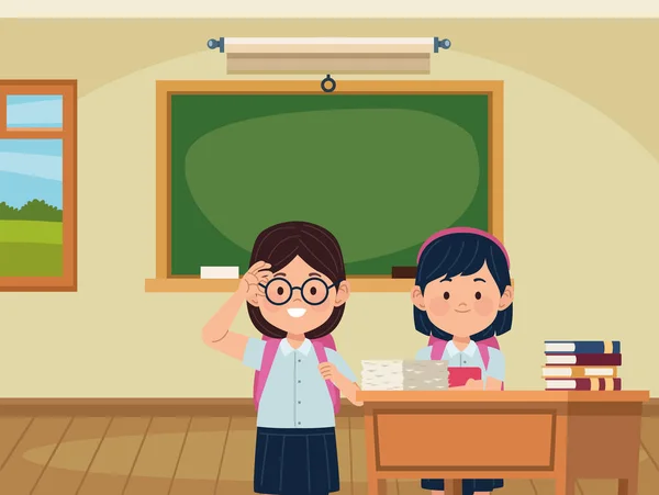 Dois estudantes meninas personagens — Vetor de Stock