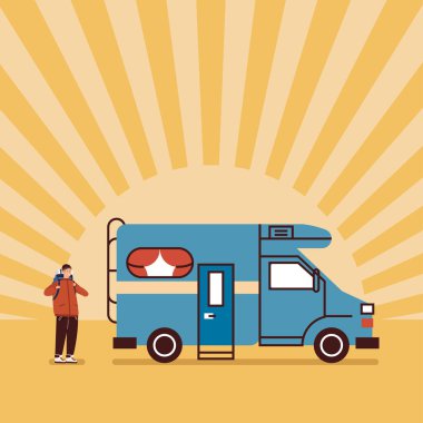 Mavi karavan ve adam