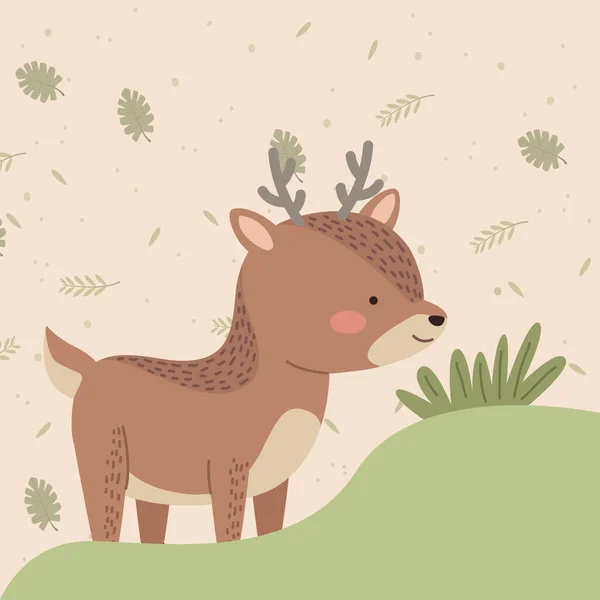Lindo renos bosque animal — Vector de stock
