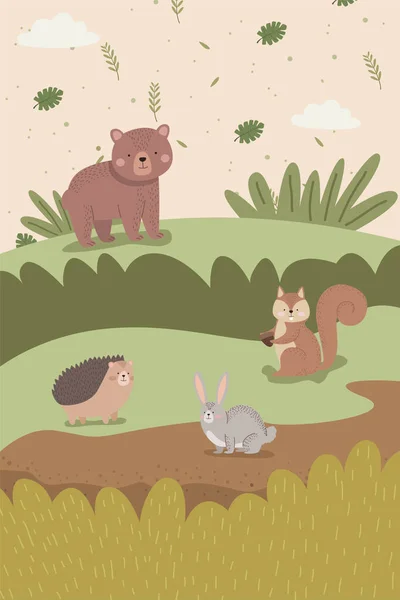 Three cute woodland animals — Stock Vector