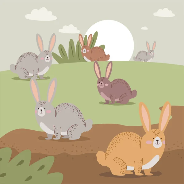 Six cute rabbits — Stock Vector