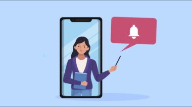 Akıllı telefondaki genç kadın konuşma baloncuğuyla
