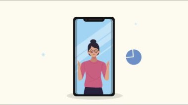 Akıllı telefon animasyonunda genç bir kadın