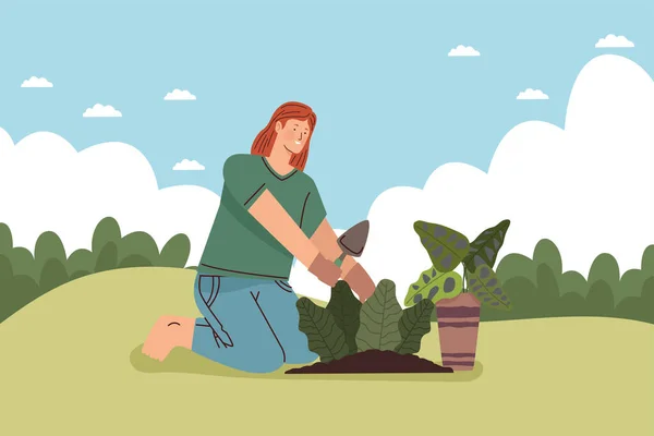 Trädgårdsmästare kvinna arbetande karaktär — Stock vektor