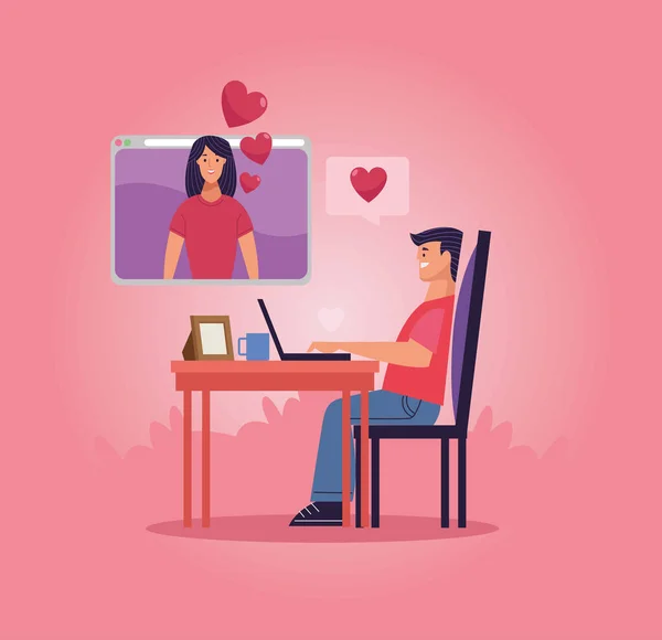 Afstand liefde relatie en laptop — Stockvector