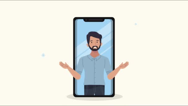 Young man in smartphone animation — Stock Video