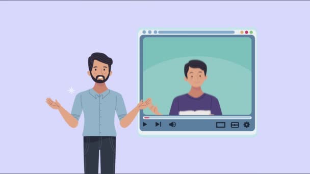 Homens jovens comunicando animação online — Vídeo de Stock