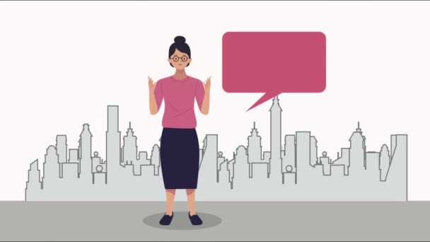 Young woman with speech bubble animation — Stock Video