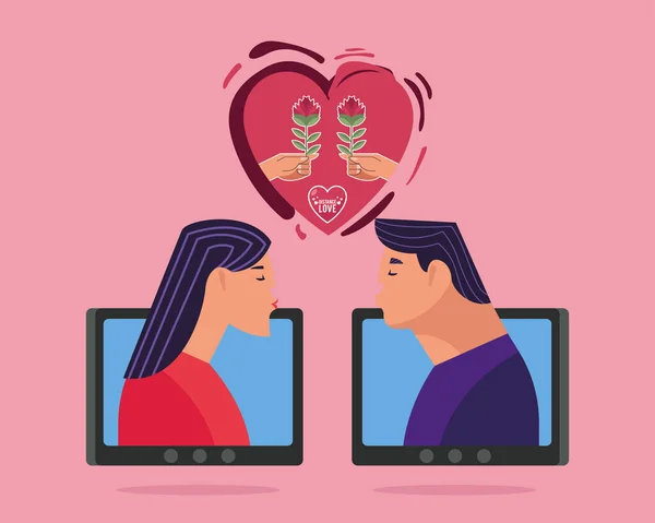 Distancia amor relación y tabletas — Vector de stock