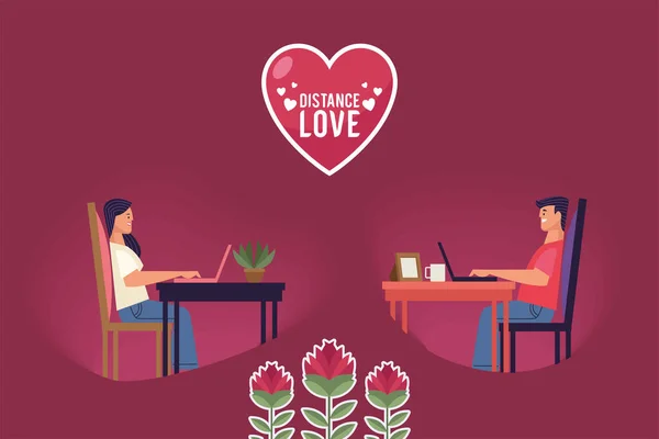 Odległość miłość liternictwo z romantyczną kolację — Wektor stockowy