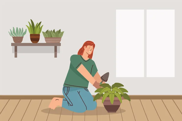 Kobieta ogrodnik z roślin domowych — Wektor stockowy