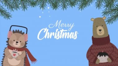 Hayvanlar ve harflerle mutlu noel animasyonları