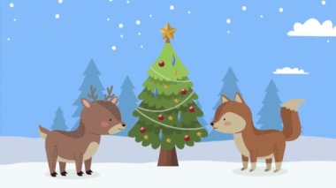 Geyik ve tilkiyle mutlu noel animasyonları