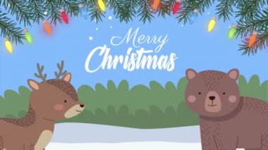 Geyik ve ayıyla mutlu noel animasyonları