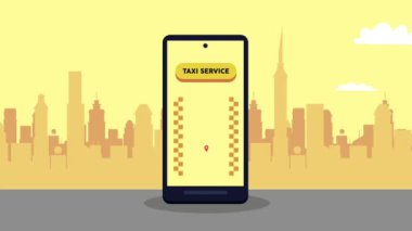 Şehirdeki taksi servisi uygulamalı akıllı telefon.