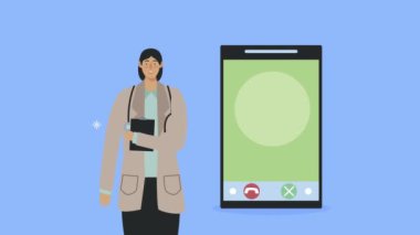 Akıllı telefon teletıp teknisyeni bayan doktor.
