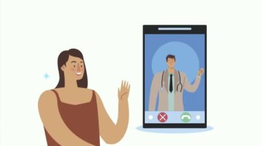 Akıllı telefondaki kadın hasta ve doktor