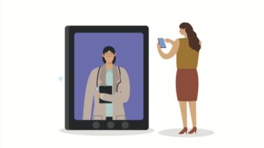 Kadın hasta ve doktor tablette.