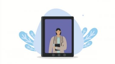 Kadın doktor tablet teletıp teknisyeni