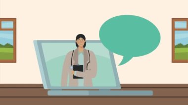 Dizüstü bilgisayardaki kadın doktor teletıp teknisyeni