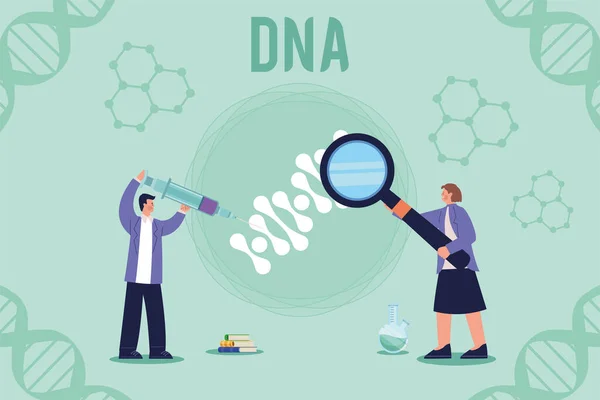 DNA liternictwo z parą naukowców — Wektor stockowy