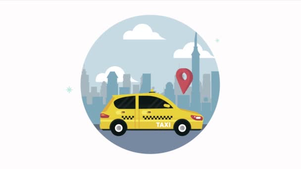 Taxi sulla città con posizione pin — Video Stock