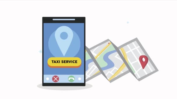 Smartphone con aplicación de servicio de taxi y mapa — Vídeos de Stock