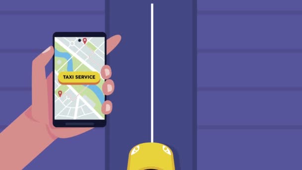 Usuario de la mano con tecnología de servicio de taxi smartphone — Vídeos de Stock