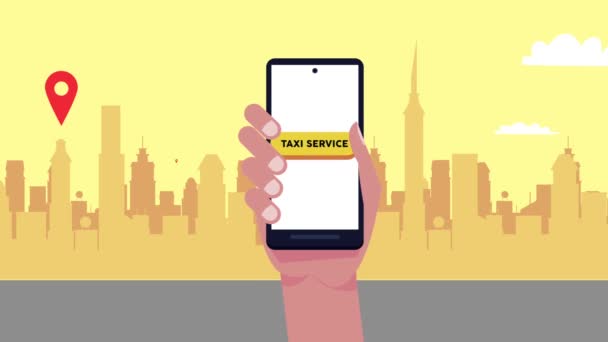 Hand lifting smartphone με εφαρμογή ταξί — Αρχείο Βίντεο