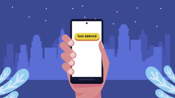 Smartphone elevador de manos con aplicación de servicio de taxi — Vídeos de Stock