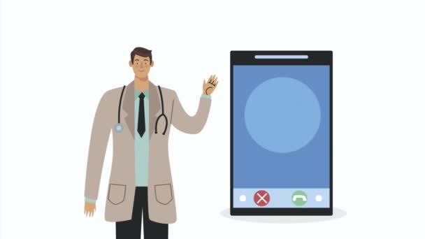 Medico con smartphone telemedicina tech — Video Stock