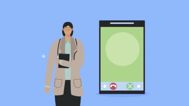 Femme médecin avec smartphone telemedicine tech — Video