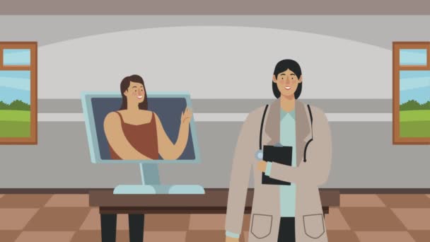Pacient a žena lékař na ploše — Stock video