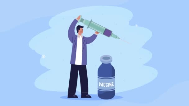 Wissenschaftler mit Impfflasche und Spritze — Stockvideo