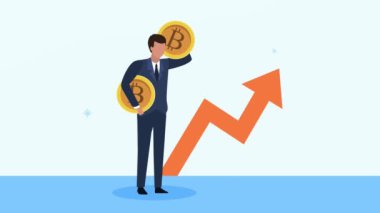 Bitcoin ve okla şık bir iş adamı.