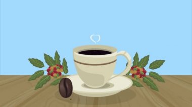 Lezzetli kahve fincanı ve bitkiler animasyonu