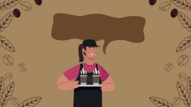 Tepsisi olan bir kadın kahveci.