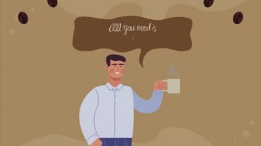 Kahve dükkanındaki adam içiyor ve konuşma balonu yapıyor.