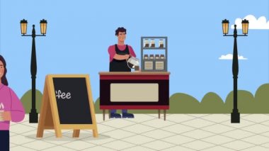 Kafe çalışanı açık hava sahne animasyonu