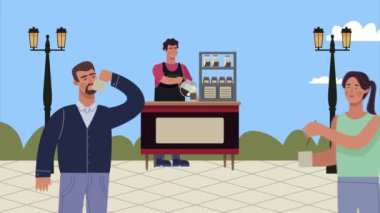 Kafe çalışanı ve müşterileri animasyon çifti