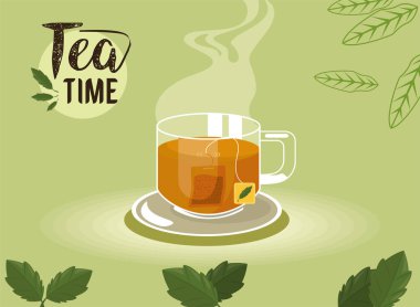 Çay saati, camlı harfler.