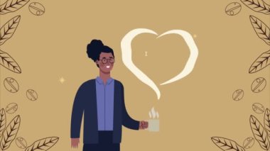 Kafeteryadaki afro kadın içiyor.