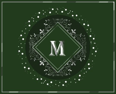 gümüş monogram yeşil arkaplan