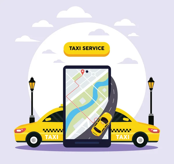 Service de taxi en ligne sur smartphone — Image vectorielle