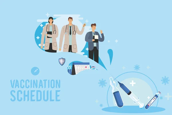Lettrage du calendrier de vaccination avec les médecins — Image vectorielle