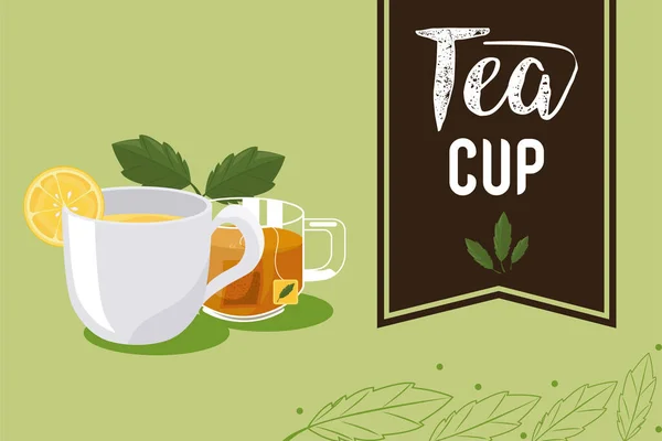 Taza de té de letras con tazas — Vector de stock